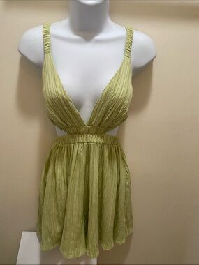 Sage Textured Plunging V-Neck Mini Dress